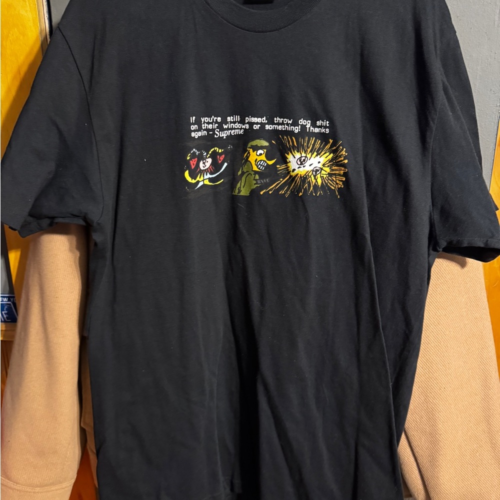 Supreme Black Graphic Tee with Colorful Design Size large